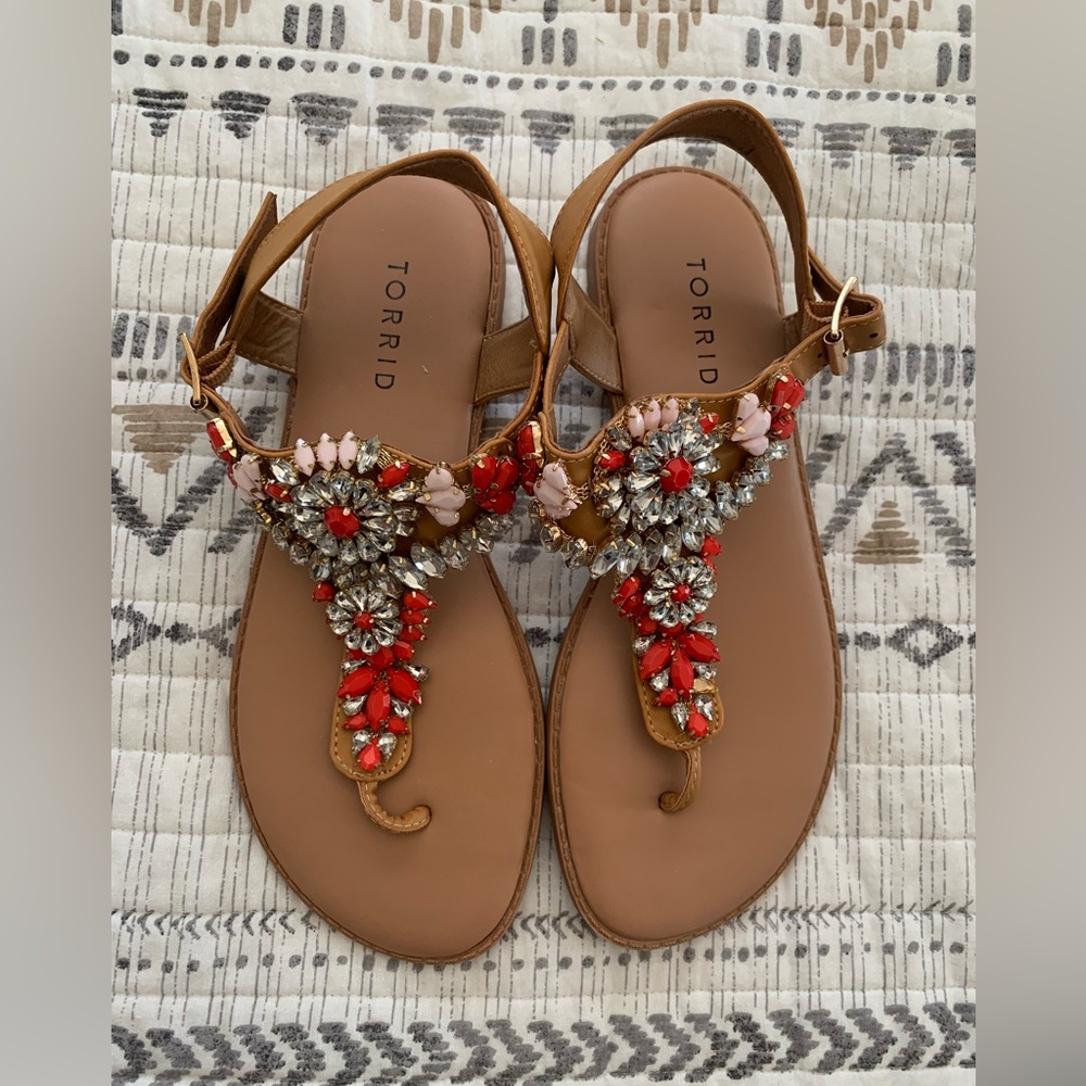 Torrid Tan Gemstone T-Strap Sandal - Size 8